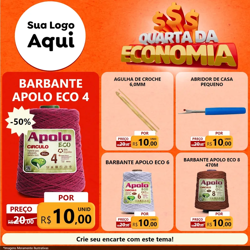 Modelo de Rede Social para Feed Facebook com o tema Quarta da Economia para Armarinho e Aviamentos