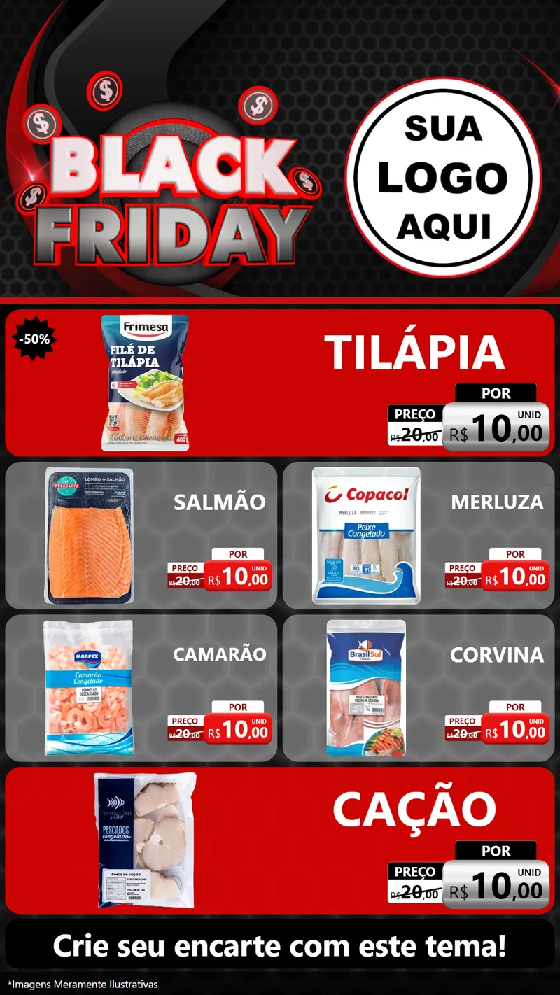 Modelo de TV para TV Vertical com o tema Black Friday para Peixaria