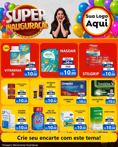 Modelo de Rede Social para Feed Instagram com o tema Super Inauguração para Farmácia