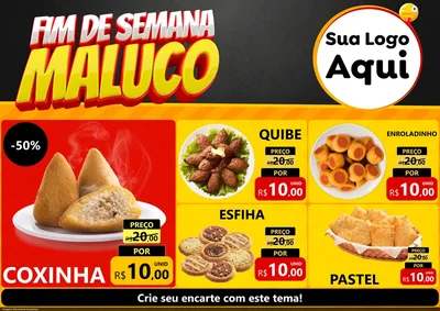 Modelo de Encarte para Encarte A4 Horizontal com o tema Final de Semana Maluco para Salgadaria