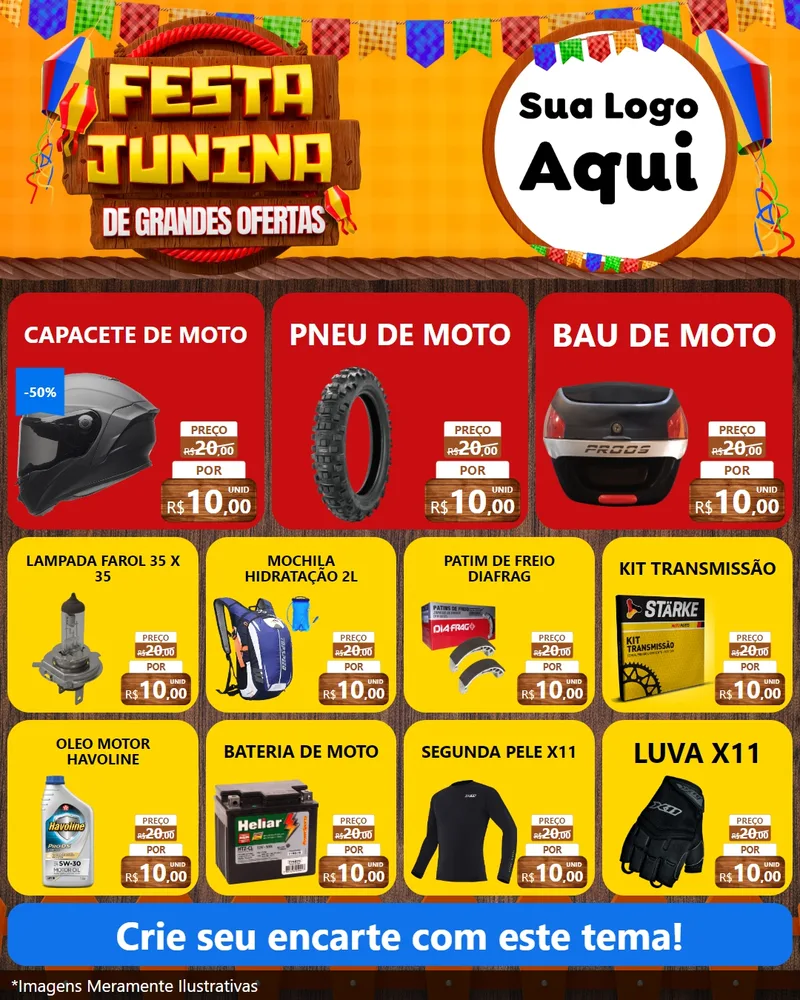 Modelo de Rede Social para Feed Instagram com o tema Festa Junina de Grandes Ofertas para Moto peças