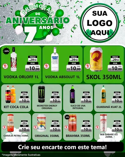 Modelo de Rede Social para Feed Instagram com o tema Promoção de Aniversário - 7 Anos para Distribuidora de bebidas