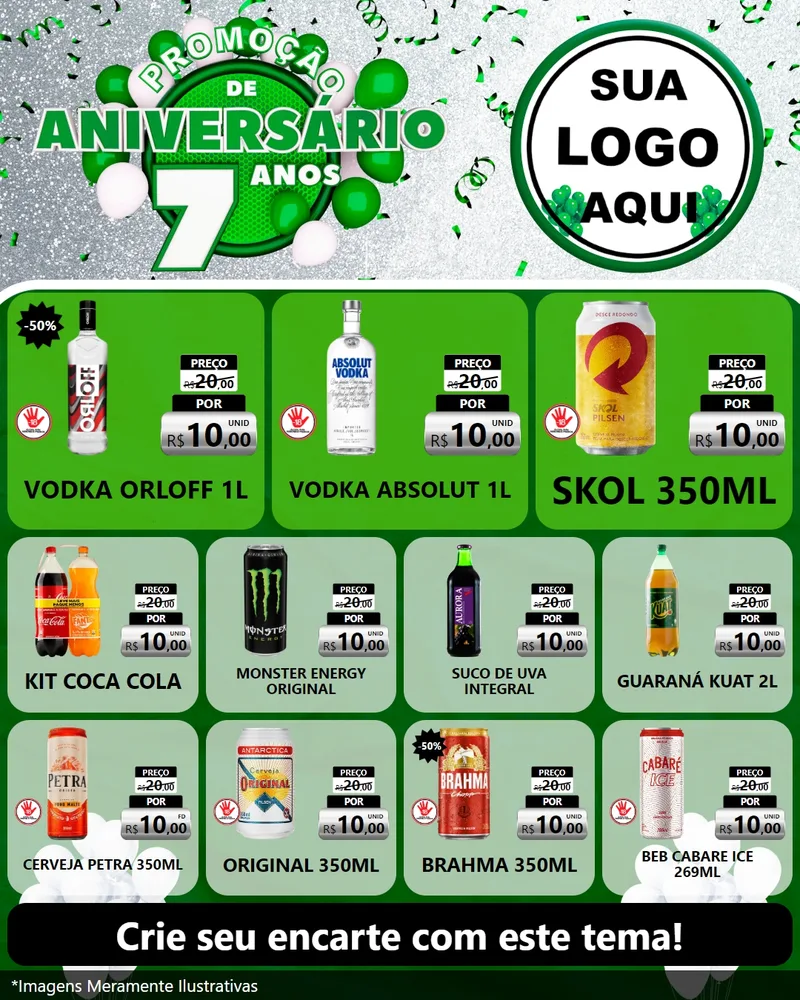Modelo de Rede Social para Feed Instagram com o tema Promoção de Aniversário - 7 Anos para Distribuidora de bebidas