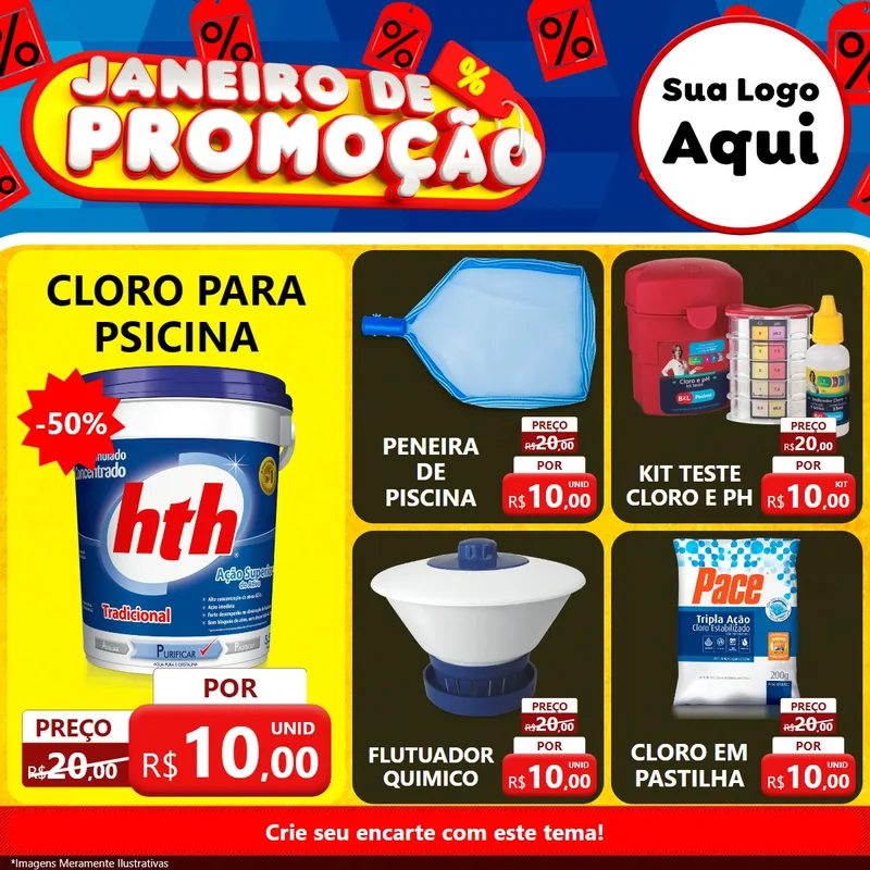 Modelo de Rede Social para Feed Facebook com o tema Janeiro de Promoção para Produtos para Piscina