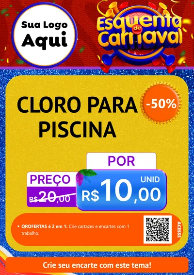Modelo de Cartaz para Cartaz A4 Vertical com o tema Esquenta de Carnaval para Produtos para Piscina