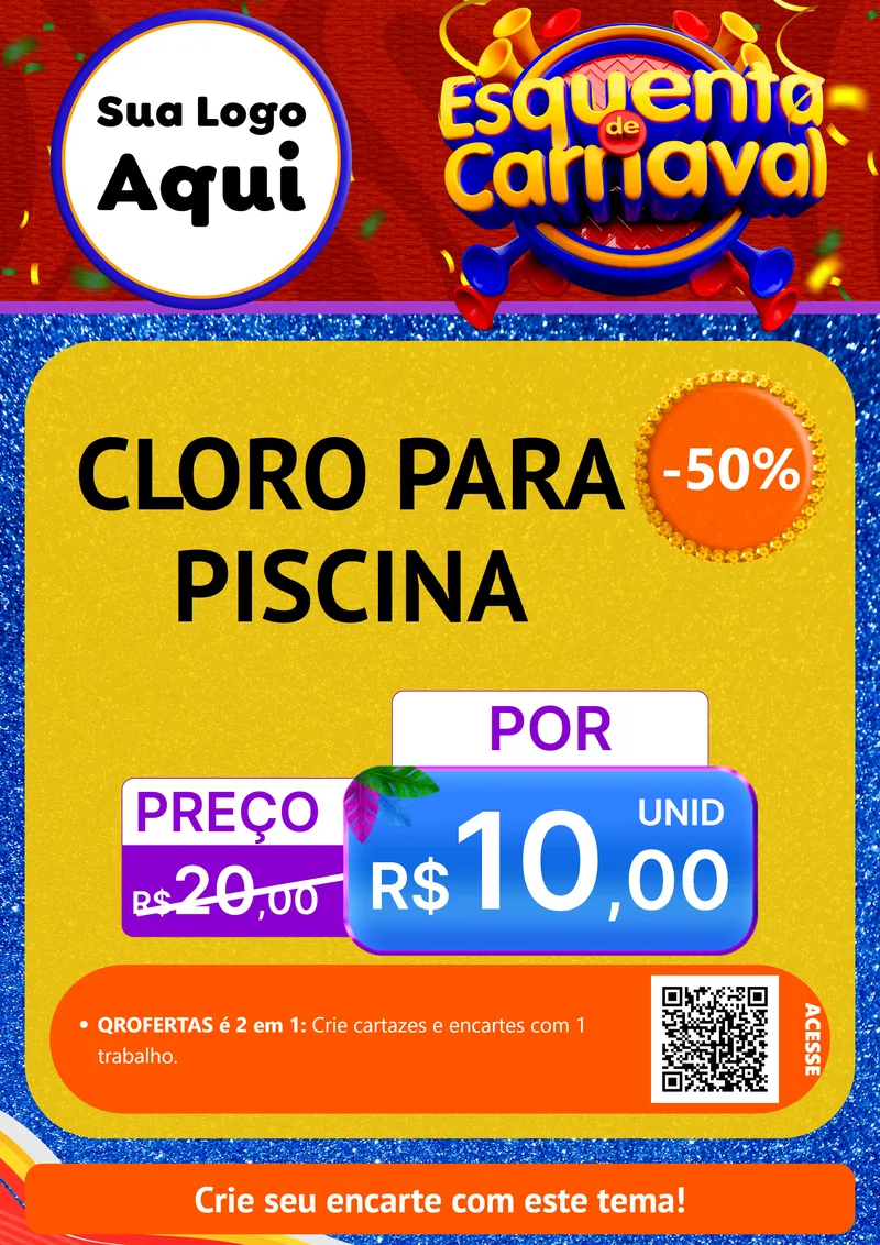 Modelo de Cartaz para Cartaz A4 Vertical com o tema Esquenta de Carnaval para Produtos para Piscina
