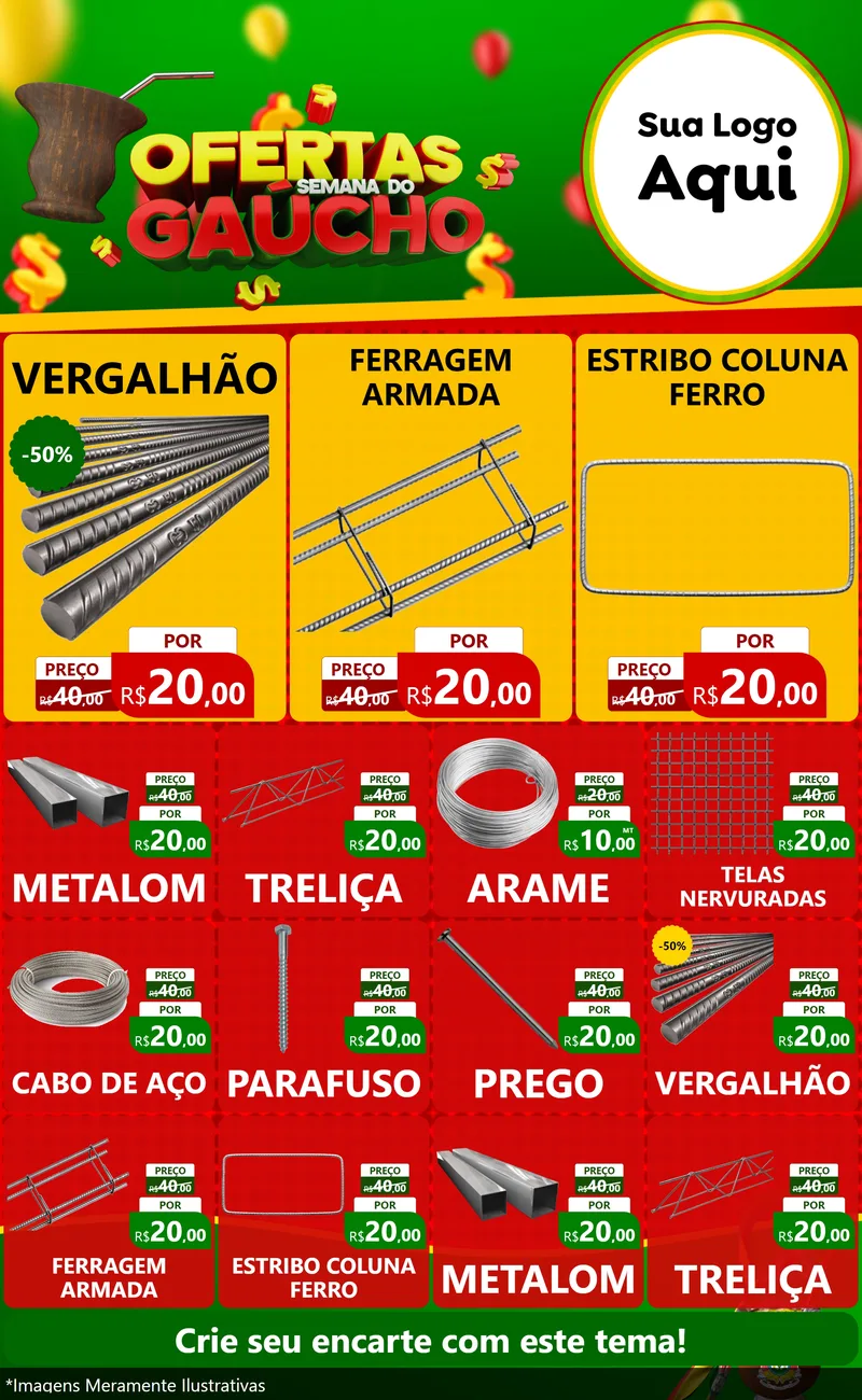 Modelo de Encarte para Encarte Grande com o tema Ofertas Semana Do Gaúcho para Ferragens