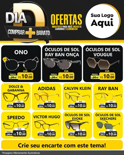 Modelo de Rede Social para Feed Instagram com o tema Dia D Mais Economia para Óticas