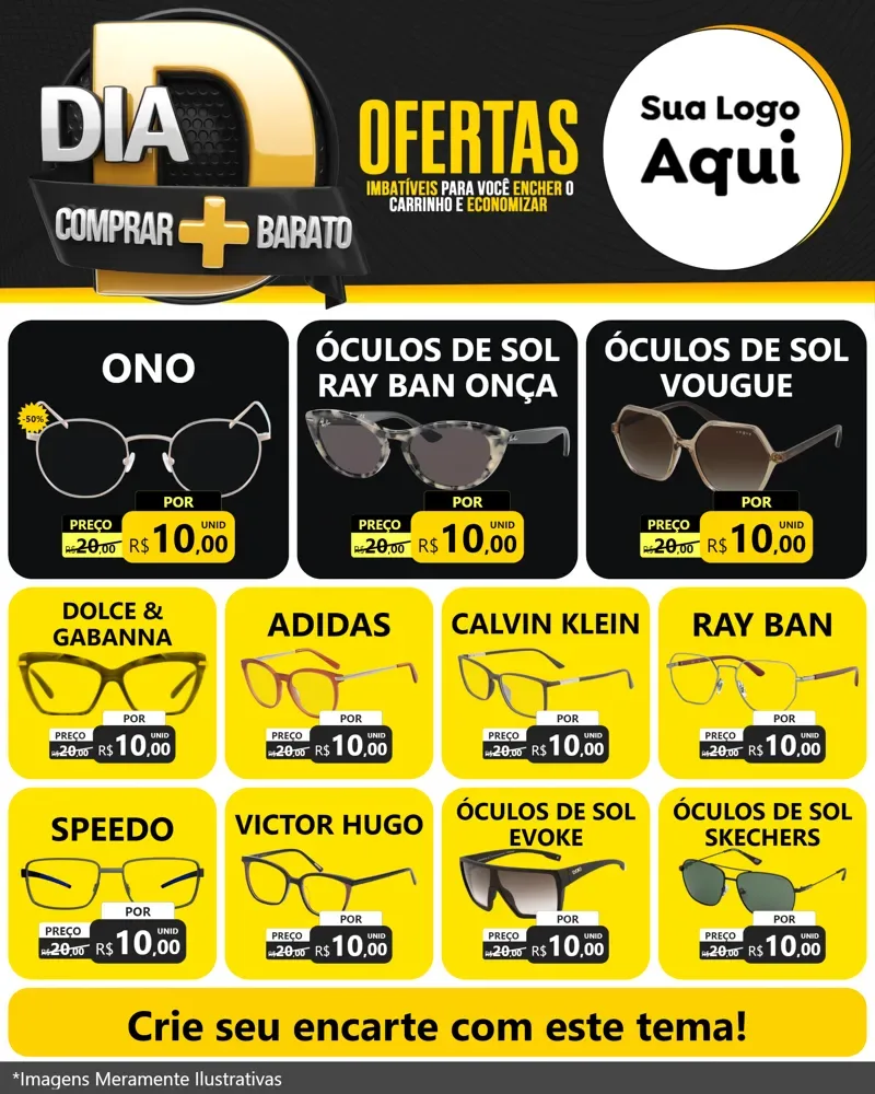 Modelo de Rede Social para Feed Instagram com o tema Dia D Mais Economia para Óticas