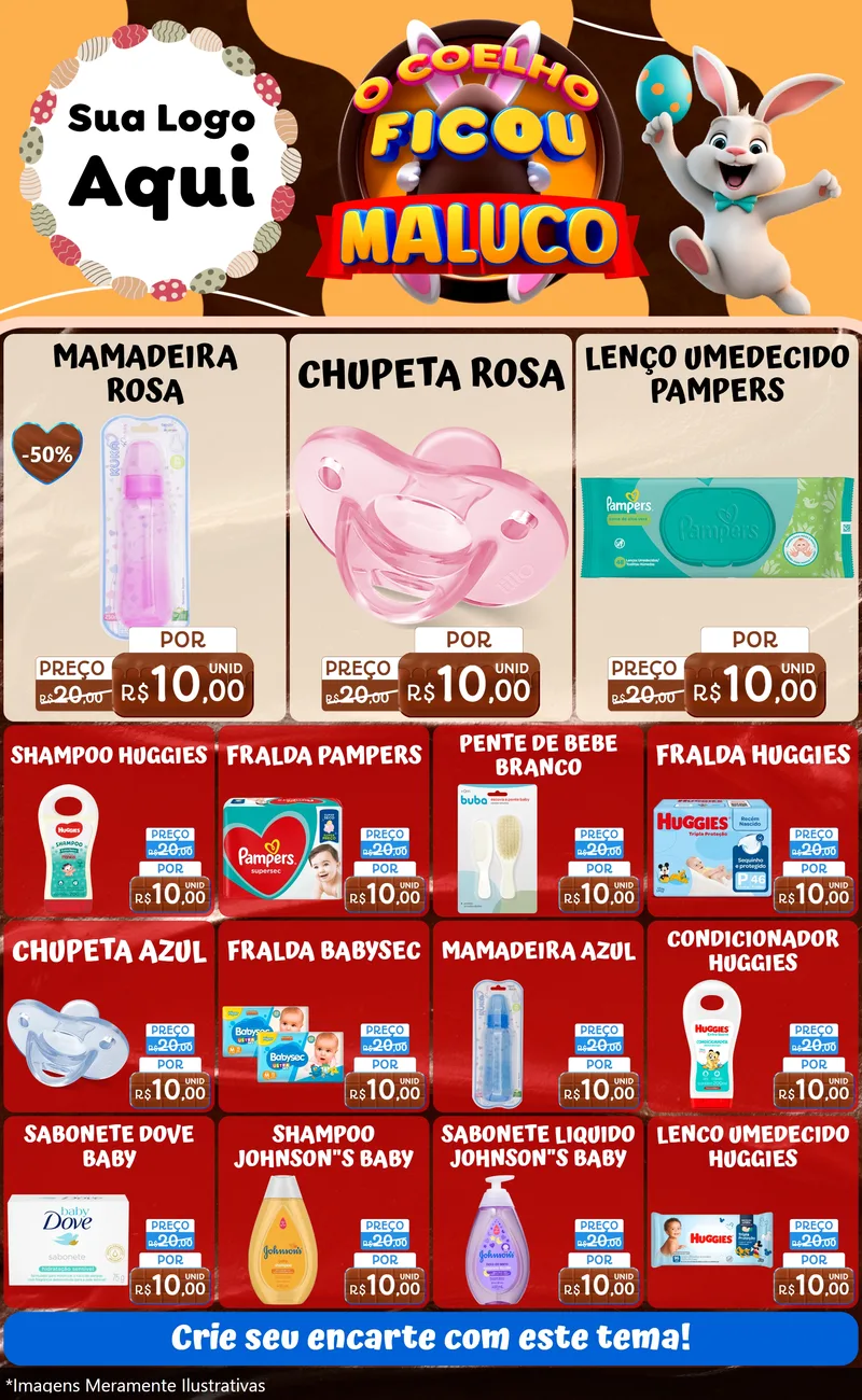 Modelo de Encarte para Encarte Grande com o tema O Coelho Ficou Maluco - Páscoa para Bebês