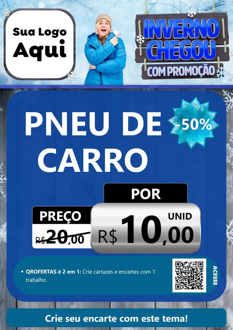 Modelo de Cartaz para Cartaz A4 Vertical com o tema Inverno Chegou Com Promoção para Auto peças