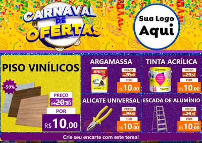 Modelo de Encarte para Encarte A4 Horizontal com o tema Carnaval de Ofertas para Material para Construção