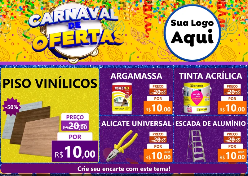 Modelo de Encarte para Encarte A4 Horizontal com o tema Carnaval de Ofertas para Material para Construção