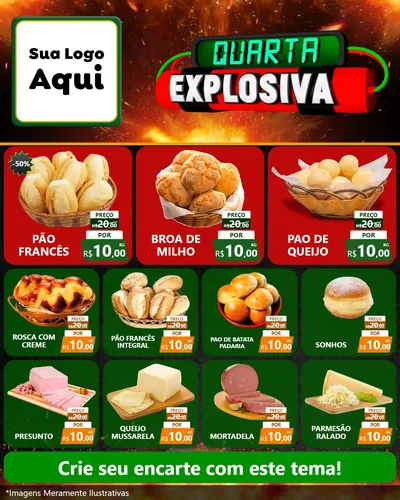 Modelo de Rede Social para Feed Instagram com o tema Quarta Explosiva para Padaria