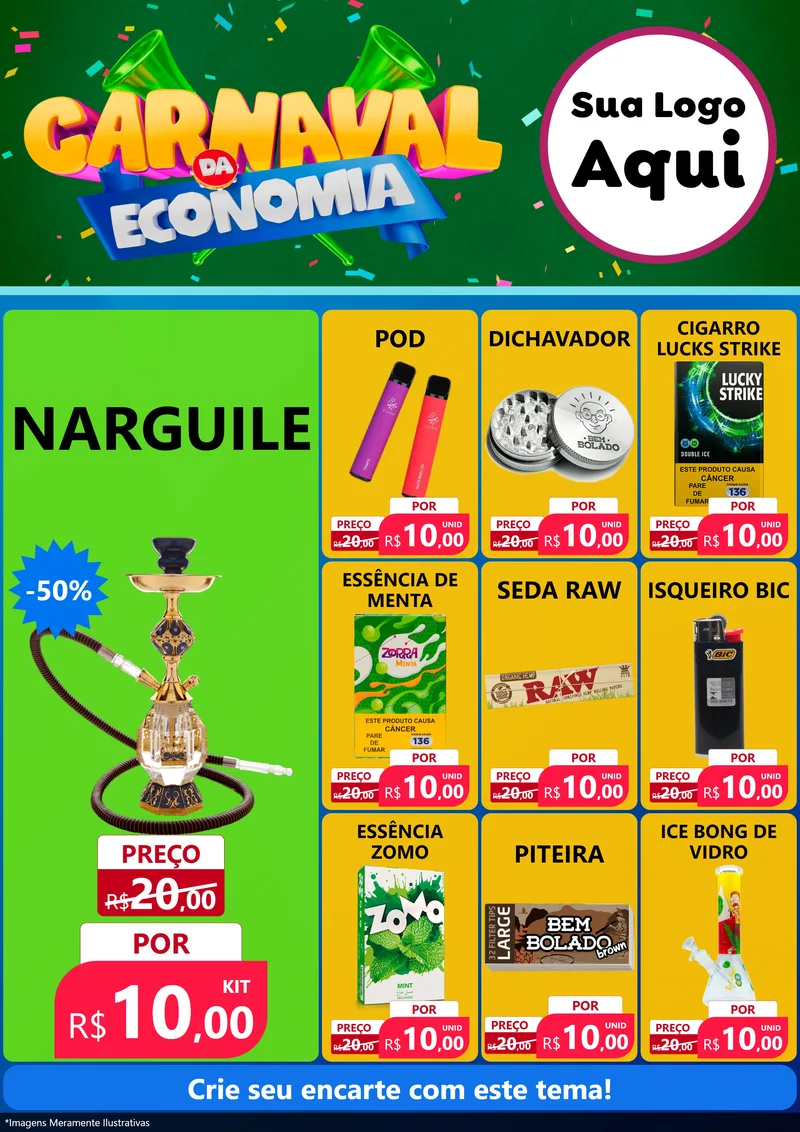 Modelo de Encarte para Encarte A4 Vertical com o tema Carnaval da Economia para Tabacaria