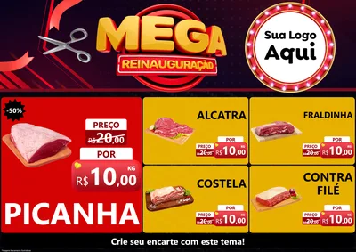 Modelo de Encarte para Encarte A4 Horizontal com o tema Mega Reinauguração para Açougue