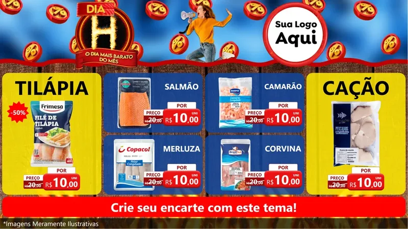 Modelo de TV para TV Horizontal com o tema Dia H - O Dia Mais Barato Do Mês para Peixaria