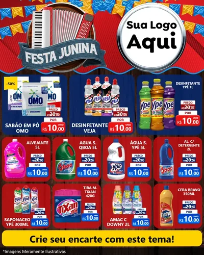 Modelo de Rede Social para Feed Instagram com o tema Festa Junina para Produtos de Limpeza
