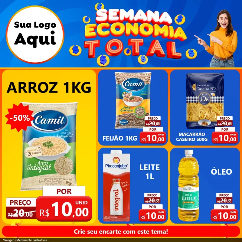 Modelo de Rede Social para Feed Facebook com o tema Semana Economia Total para Supermercado