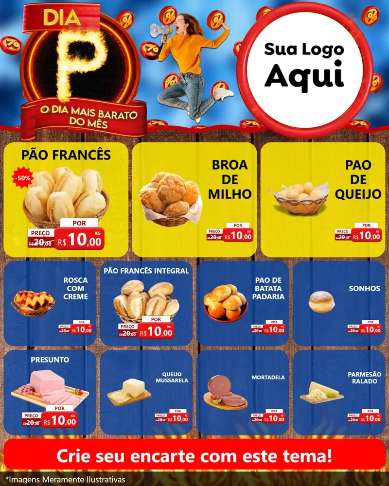 Modelo de Rede Social para Feed Instagram com o tema Dia P - O Dia Mais Barato Do Mês para Padaria