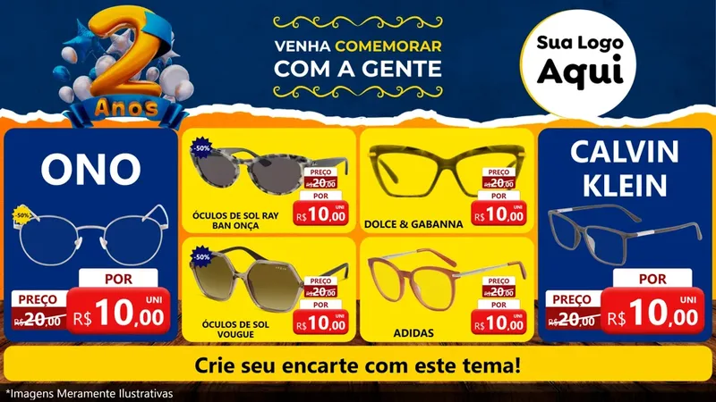 Modelo de TV para TV Horizontal com o tema Aniversário de 2 anos para Óticas