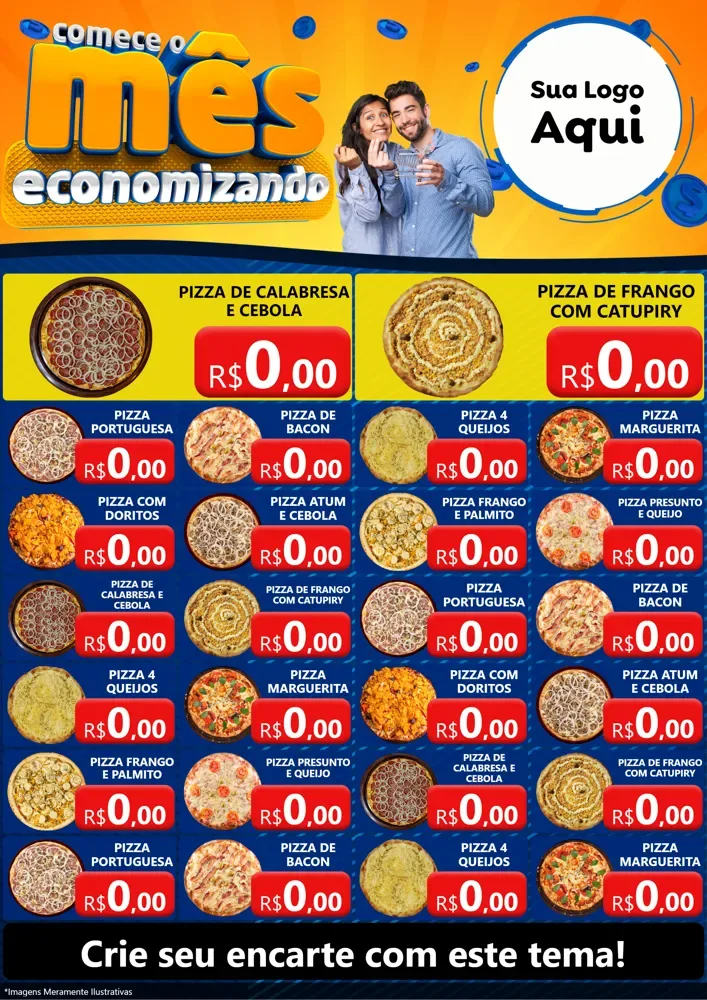 Modelo de Encarte para Encarte A4 Vertical com o tema Comece O Mês Economizando para Pizzaria