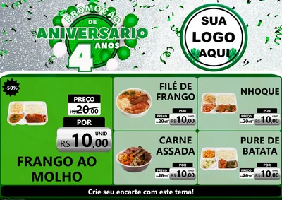 Modelo de Encarte para Encarte A4 Horizontal com o tema Promoção de Aniversário - 4 Anos para Restaurante