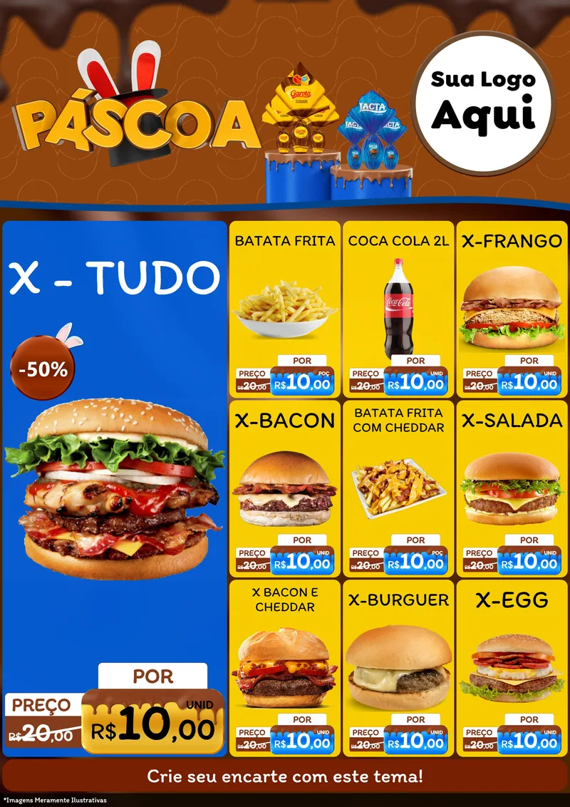 Modelo de Encarte para Encarte A4 Vertical com o tema Páscoa para Hamburgueria