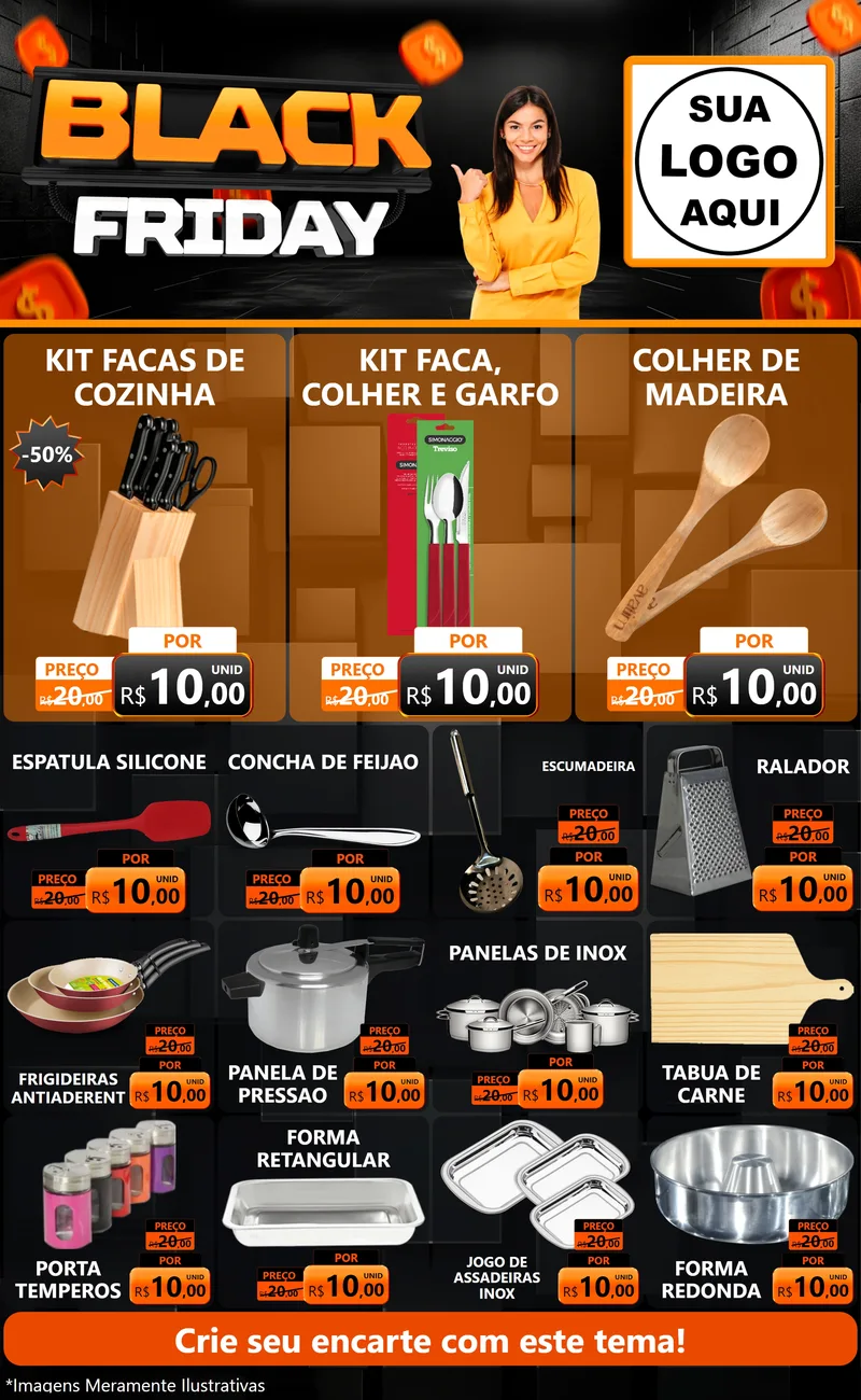 Modelo de Encarte para Encarte Grande com o tema Black Friday para Utilidades Domésticas