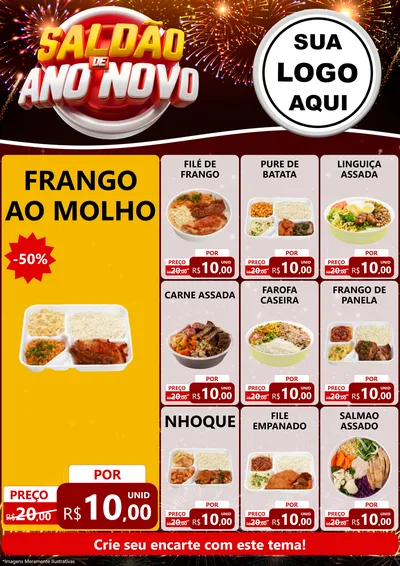 Modelo de Encarte para Encarte A4 Vertical com o tema Saldão de Ano Novo para Restaurante