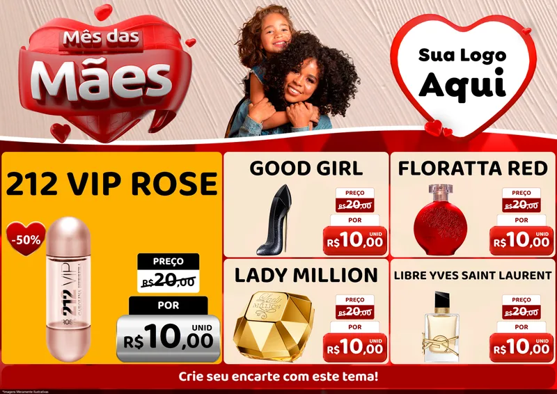 Modelo de Encarte para Encarte A4 Horizontal com o tema Mês das Mães para Perfumes