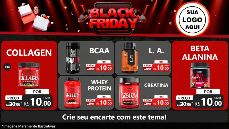 Modelo de TV para TV Horizontal com o tema Black Friday para Suplementos alimentares