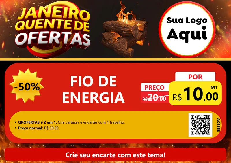 Modelo de Cartaz para Cartaz A4 Horizontal com o tema Janeiro Quente de Ofertas para Materiais Elétricos