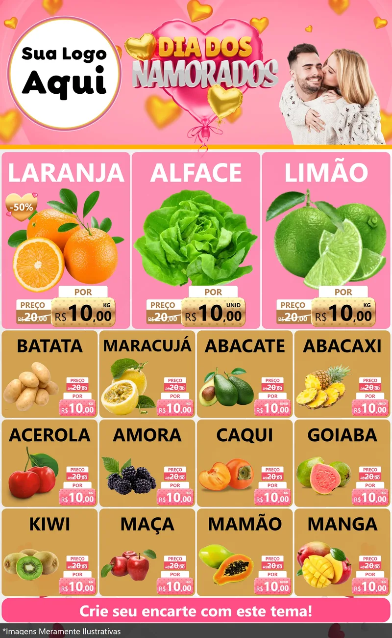 Modelo de Encarte para Encarte Grande com o tema Dia dos Namorados para Hortifrúti