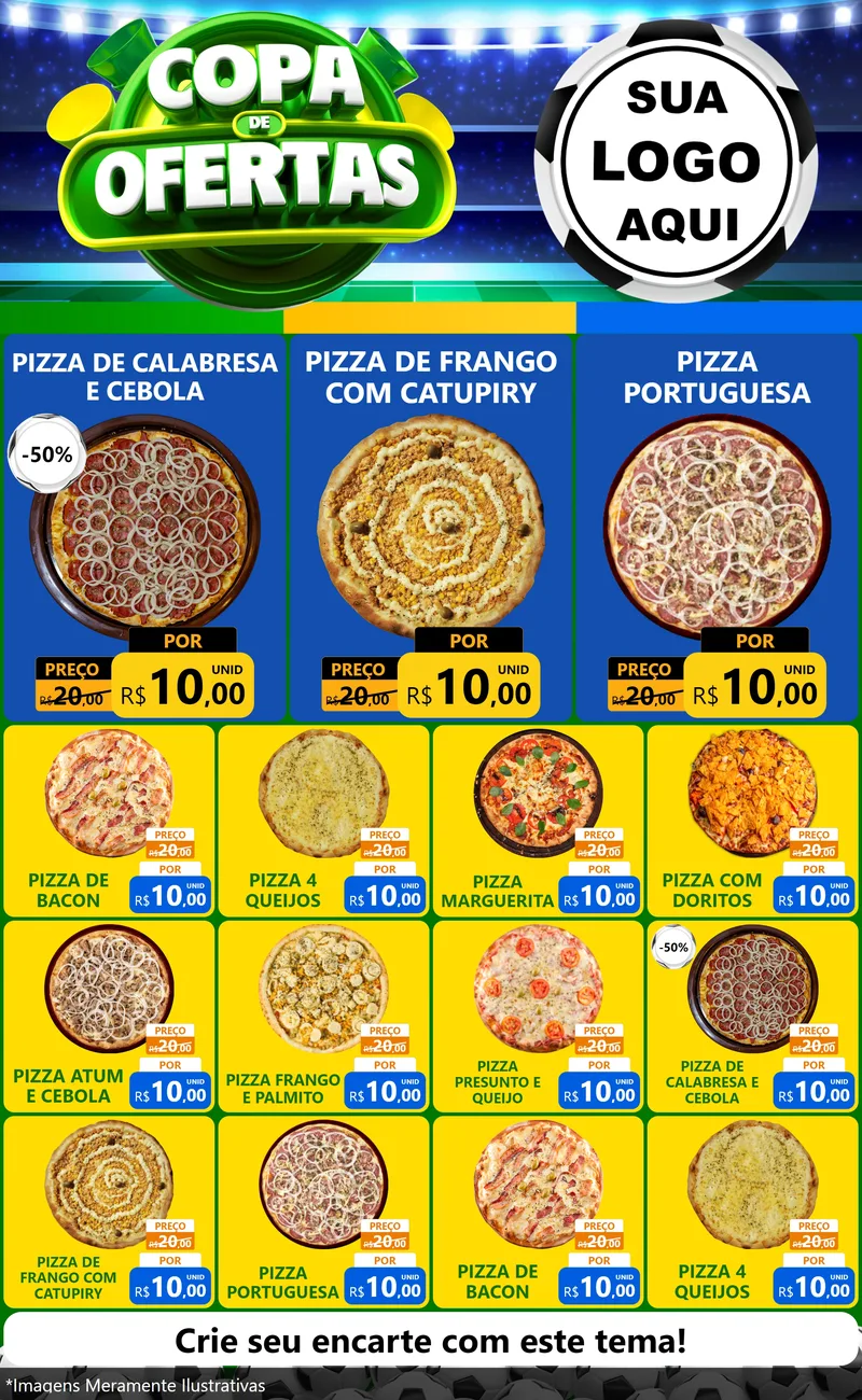 Modelo de Encarte para Encarte Grande com o tema Copa de Ofertas para Pizzaria