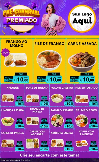 Modelo de Encarte para Encarte Grande com o tema Pré-Carnaval Premiado para Restaurante