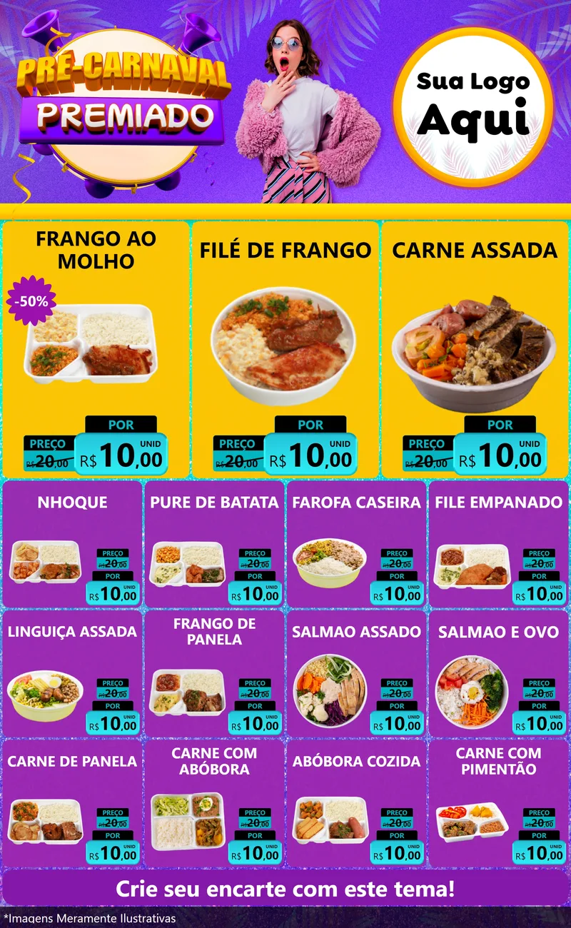 Modelo de Encarte para Encarte Grande com o tema Pré-Carnaval Premiado para Restaurante