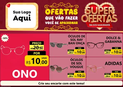 Modelo de Encarte para Encarte A4 Horizontal com o tema Dia dos Namorados para Óticas