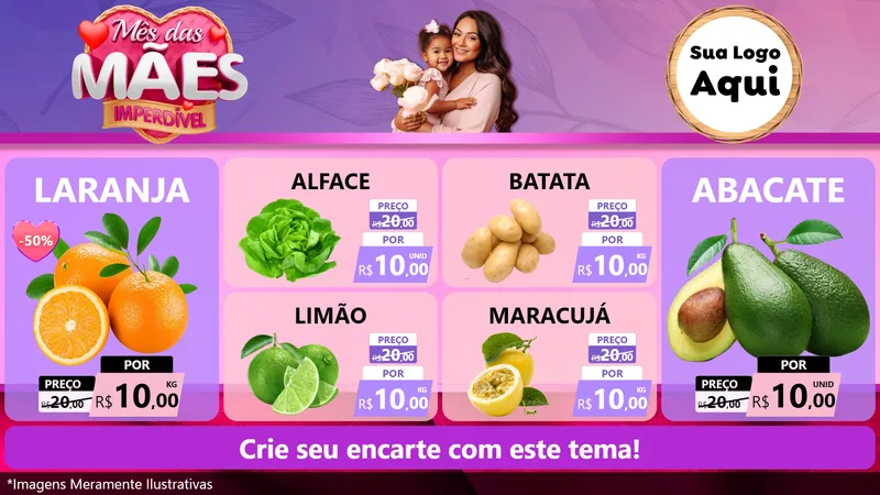 Modelo de TV para TV Horizontal com o tema Mês das Mães Imperdível para Hortifrúti