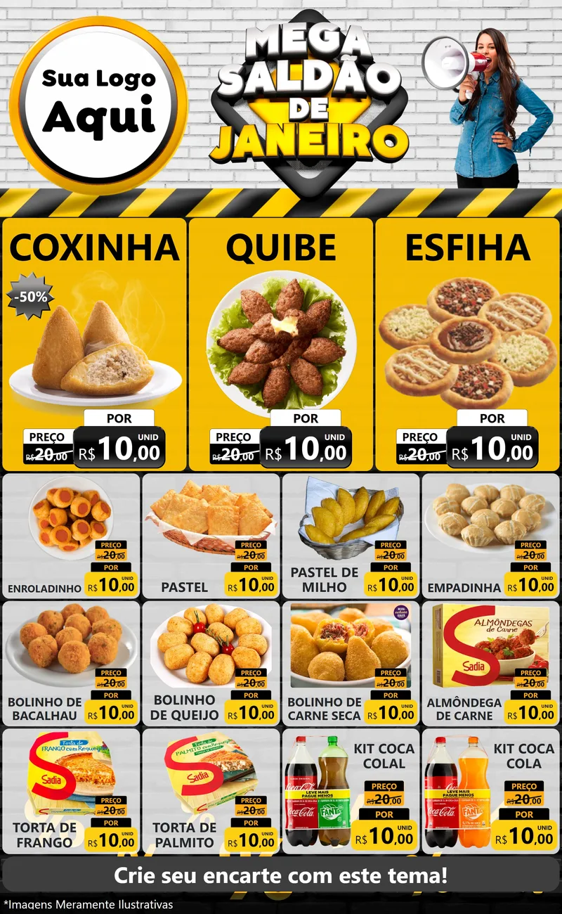 Modelo de Encarte para Encarte Grande com o tema Mega Saldão de Janeiro para Salgadaria