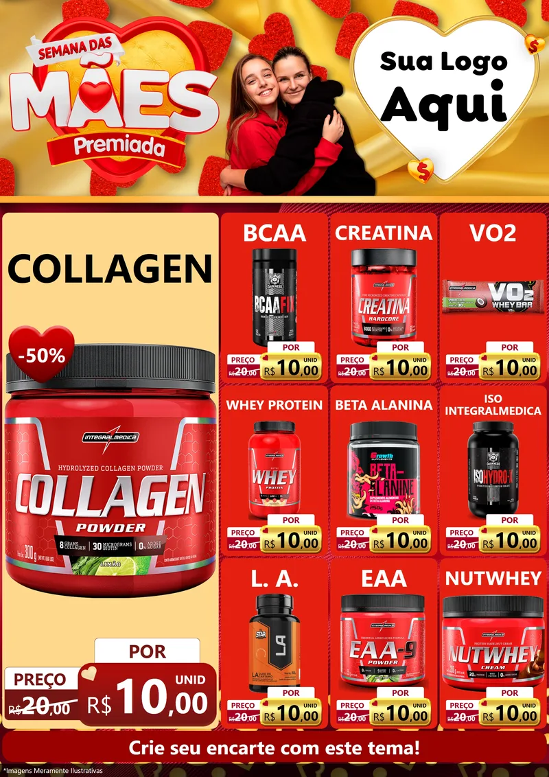 Modelo de Encarte para Encarte A4 Vertical com o tema Semana das Mães Premiada para Suplementos alimentares