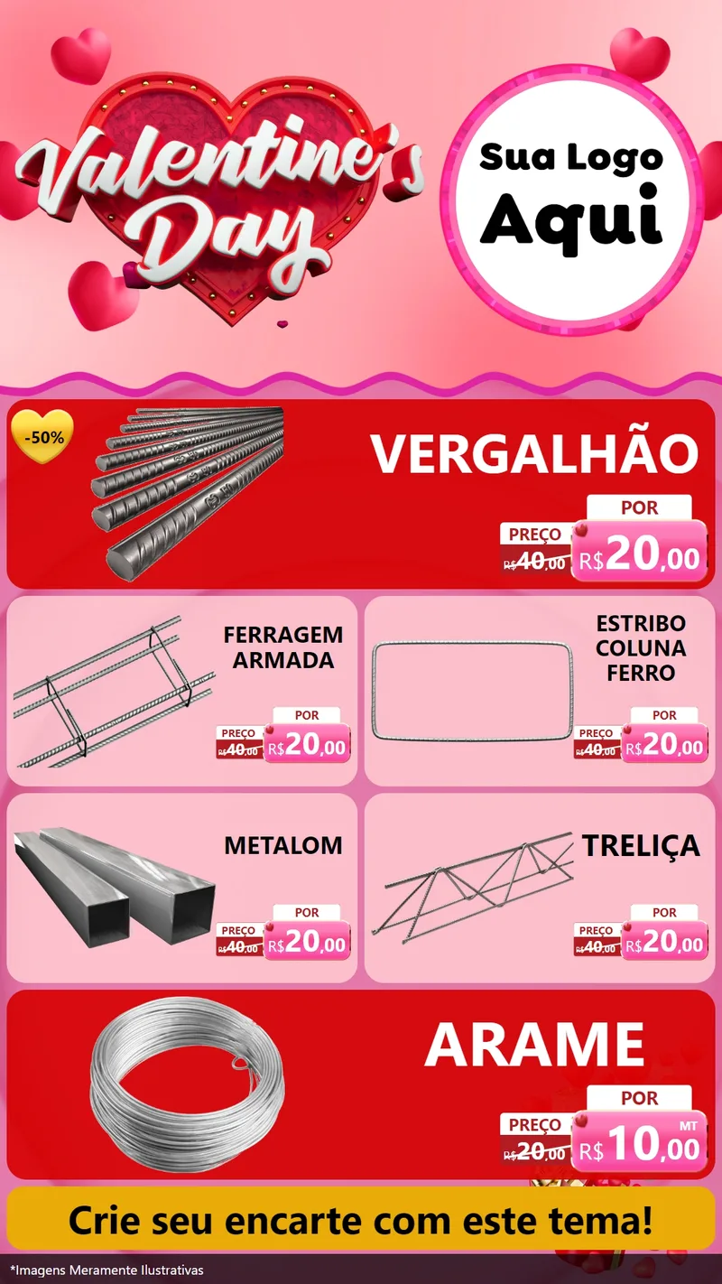 Modelo de TV para TV Vertical com o tema Valentine's Day para Ferragens