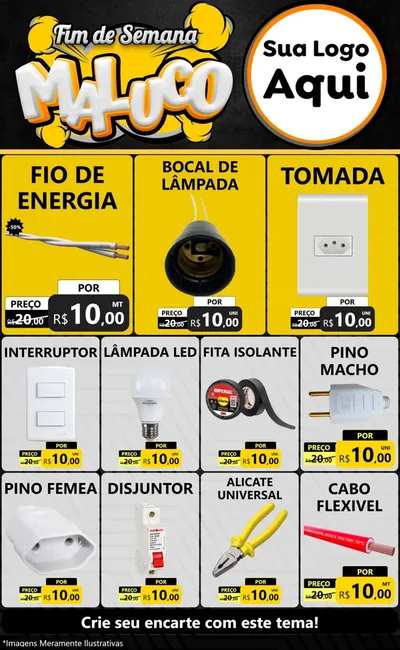 Modelo de Encarte para Encarte Grande com o tema Fim de Semana Maluco para Materiais Elétricos