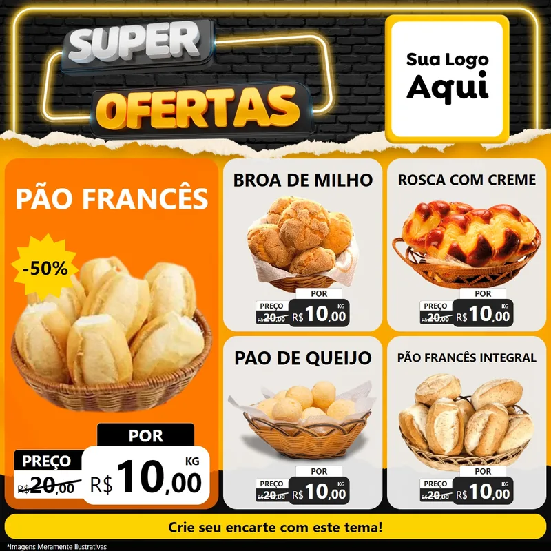 Modelo de Rede Social para Feed Facebook com o tema Super Ofertas para Padaria