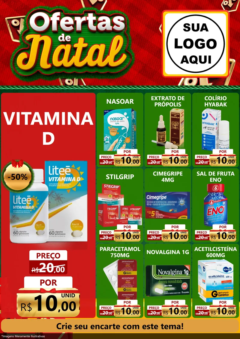Modelo de Encarte para Encarte A4 Vertical com o tema Ofertas de Natal para Farmácia