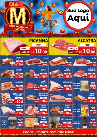 Modelo de Encarte para Encarte A4 Vertical com o tema Dia M - O Dia Mais Barato Do Mês para Açougue
