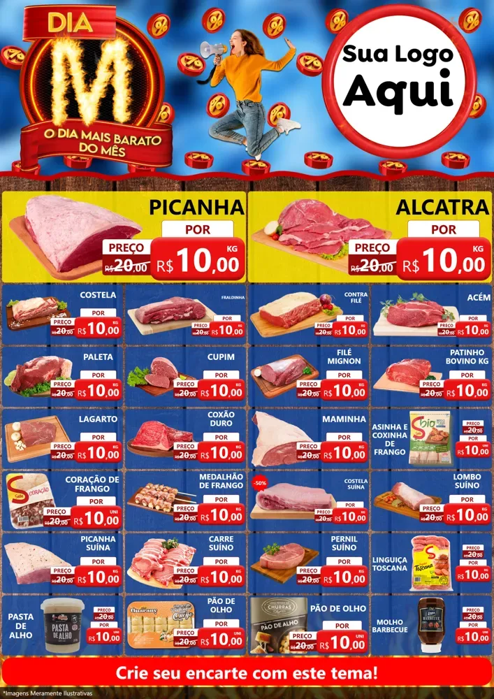 Modelo de Encarte para Encarte A4 Vertical com o tema Dia M - O Dia Mais Barato Do Mês para Açougue