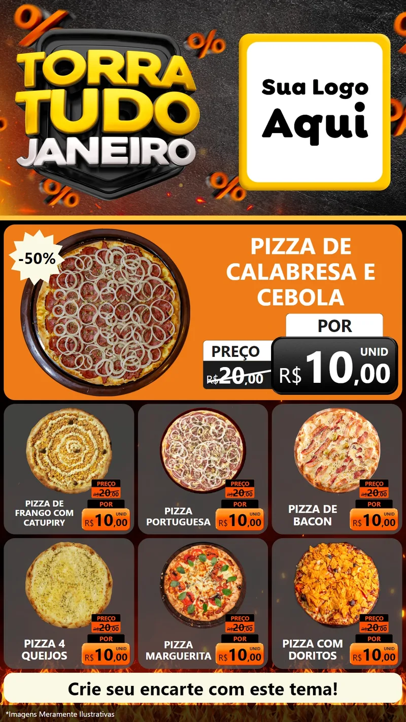Modelo de Rede Social para Stories com o tema Torra Tudo Janeiro para Pizzaria