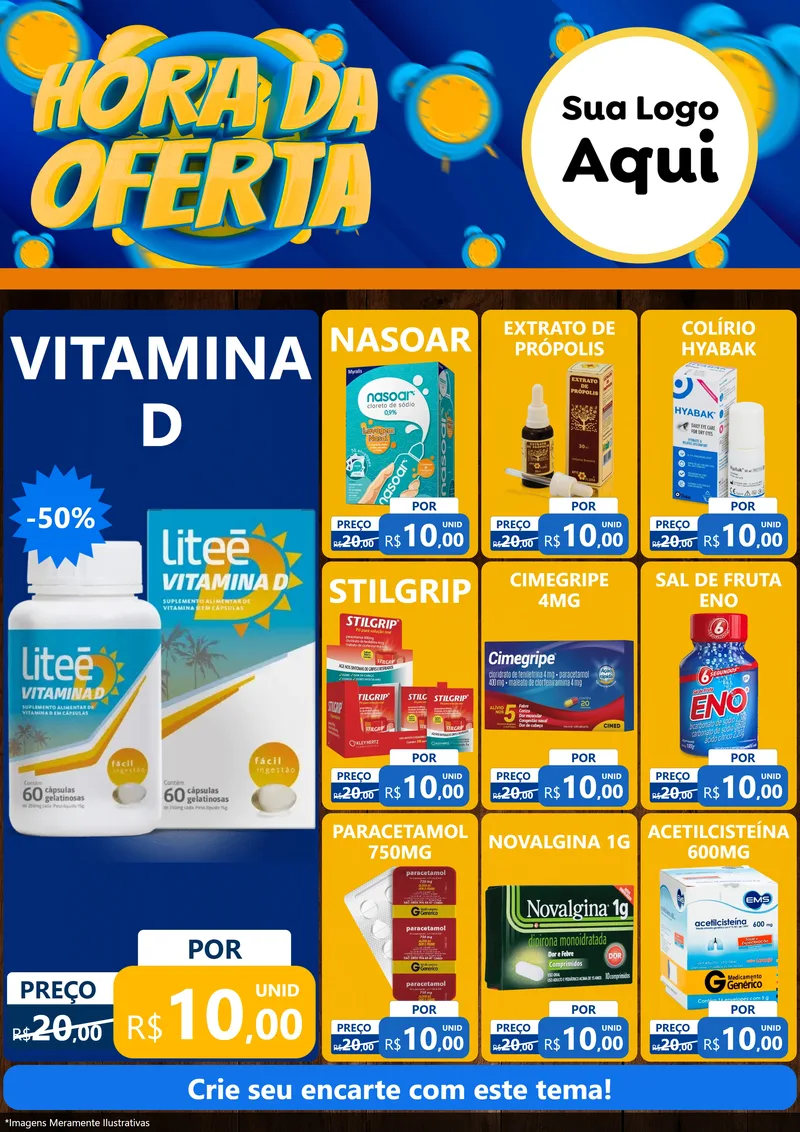 Modelo de Encarte para Encarte A4 Vertical com o tema Hora da Oferta para Farmácia