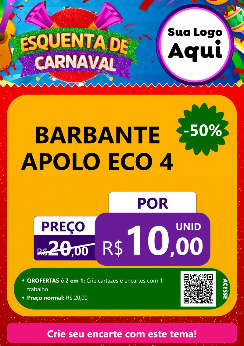 Modelo de Cartaz para Cartaz A4 Vertical com o tema Esquenta de Carnaval para Armarinho e Aviamentos